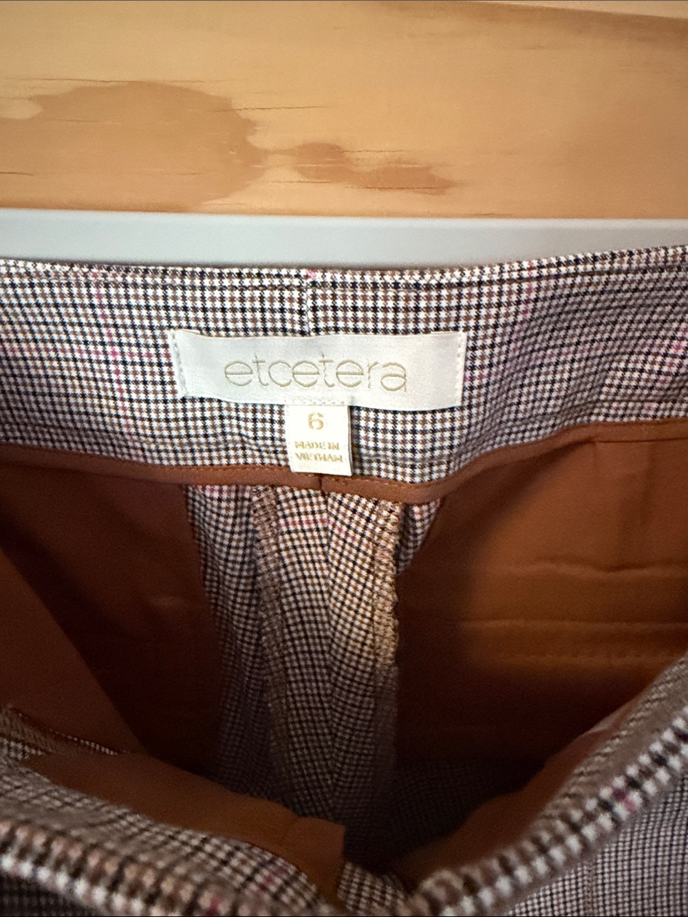 Carlisle Gray Plaid Cropped Trousers with Pink Side Stripe - Picture 3 of 5